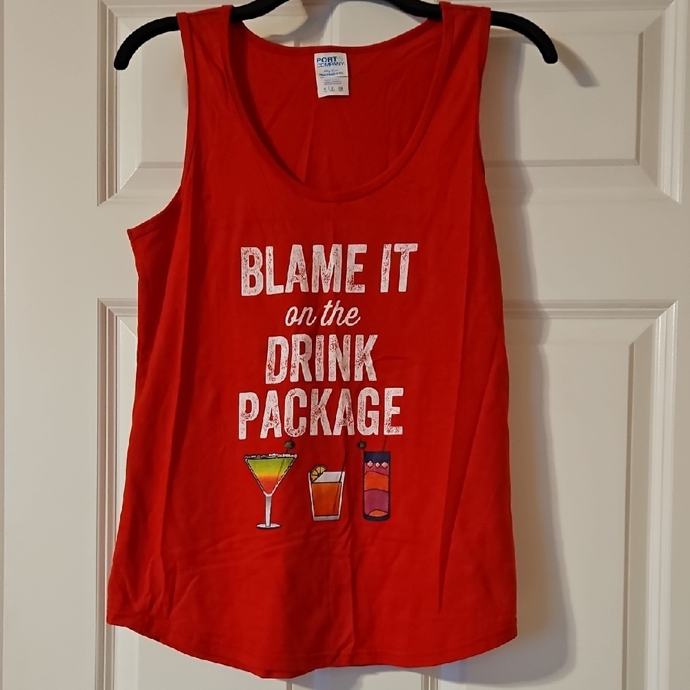 Port and Company Red Tank Top with Drink Graphic